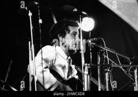 Bob Dylan se présentant au Festival de l'île de Wight.30th août 1969. Banque D'Images