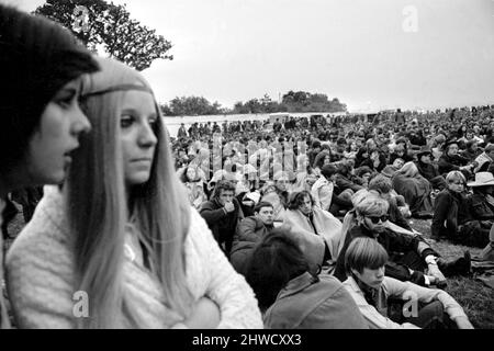 Fans de musique au Festival de l'île de Wight.30th août 1969. Banque D'Images