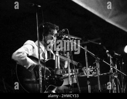 Bob Dylan se présentant au Festival de l'île de Wight.30th août 1969. Banque D'Images