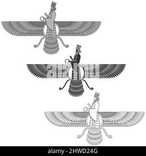 Zoroastrianisme symbole religieux silhouette vecteur, symbole Faravahar silhouette. Illustration de Vecteur