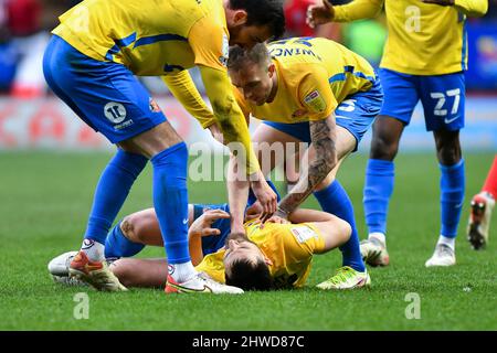 LONDRES, ROYAUME-UNI. 5th MARS Bailey Wright de Sunderland blessé lors du match de la Sky Bet League 1 entre Charlton Athletic et Sunderland à la Valley, Londres, le samedi 5th mars 2022. (Credit: Ivan Yordanov | MI News) Credit: MI News & Sport /Alay Live News Banque D'Images