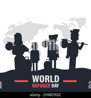 Journée mondiale des réfugiés 20th juin, crise de guerre personnes transport familial sur carte modèle de conception de bannière d'affiche vectorielle Illustration de Vecteur