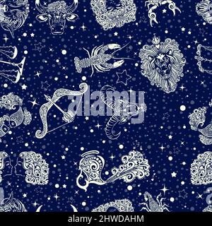 L'impression sans couture de la constellation de la galaxie de l'espace pourrait être utilisée pour le textile, le tapis de yoga étoile de zodiaque, l'illustration vectorielle Illustration de Vecteur