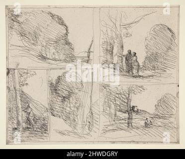 Cinq esquisses : 1. Le jardin de Périclès (le jardin des Pericles) 2. L’allée des Peintres 3. Griffonage (Scribble) 4. Le Grand Bûcheron (le grand Lumberjack) 5. La Tour d’Henri VIII (la Tour d’Henri VIII). Artiste: Jean-Baptiste-Camille Corot, Français, 1796–1875 Banque D'Images