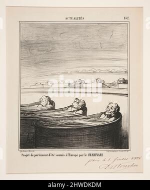 Projet de règlement d’été mis à l’Europe par le Charivari (idée pour le Parlement d’été soumise en Europe par le Charivari), planche 152 de la série Actualités (Current Affairs). Artiste: Honoré Daumier, Français, 1808–1879 Banque D'Images