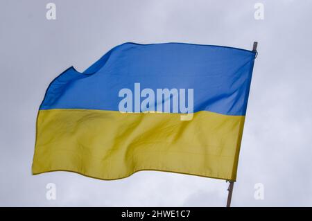 Londres, Angleterre, Royaume-Uni. 5th mars 2022. Un drapeau ukrainien est visible pendant la manifestation. Des milliers de personnes se sont rassemblées sur Trafalgar Square pour le onzième jour des manifestations alors que la Russie poursuit son attaque contre l'Ukraine. (Credit image: © Vuk Valcic/ZUMA Press Wire) Credit: ZUMA Press, Inc./Alamy Live News Banque D'Images