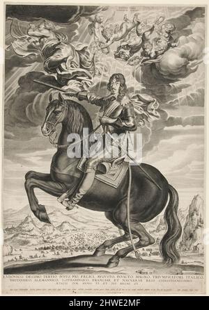Portrait équestre de Louis XIII (Bourbon) (1601-1603) à l'âge de 33 ans. Paysage après Callot. Artiste: Michel Lasne, français, 1590–1667After: Jacques Callot, français, 1592–1635 Banque D'Images