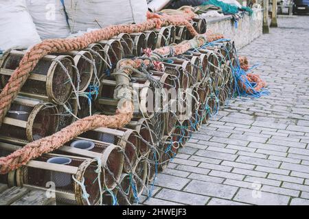 Pêche, groupe de paniers de seine. Banque D'Images