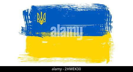 Grunge brush stroke with Ukraine drapeau national. Conception d'un symbole, affiche, bannière. Vector illustration sur fond transparent. Illustration de Vecteur
