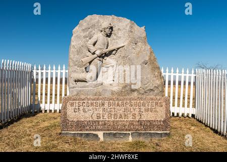 Le monument de la compagnie G du Wisconsin, First United States Sharpshooters sur Emmitsburg Road au parc militaire national de Gettysburg Banque D'Images