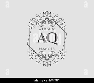 AQ initiales lettre mariage monogramme collection de logos, dessin à la main moderne minimaliste et modèles floraux pour cartes d'invitation, Save the Date, élégant Illustration de Vecteur