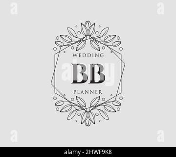 BB initiales lettre mariage monogramme logos collection, dessin à la main moderne minimaliste et modèles floraux pour cartes d'invitation, Save the Date, élégant Illustration de Vecteur