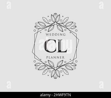 CL initiales lettre mariage monogramme logos collection, dessin à la main moderne minimaliste et modèles floraux pour cartes d'invitation, Save the Date, élégant Illustration de Vecteur