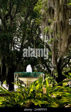 Fontaine commémorative allemande sur la place Orléans à Savannah, Géorgie. Banque D'Images