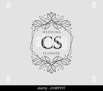 CS initiales lettre mariage monogramme logos collection, dessin à la main moderne minimaliste et modèles floraux pour cartes d'invitation, Save the Date, élégant Illustration de Vecteur