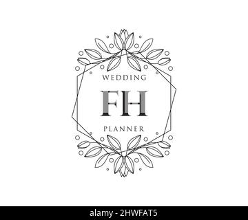 FH initiales lettre mariage monogramme logos collection, dessin à la main moderne minimaliste et modèles floraux pour cartes d'invitation, Save the Date, élégant Illustration de Vecteur