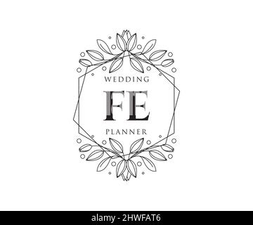 FE initiales lettre mariage monogramme collection de logos, dessin à la main moderne minimaliste et modèles floraux pour cartes d'invitation, Save the Date, élégant Illustration de Vecteur