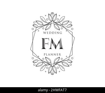 FM initiales lettre mariage monogramme collection de logos, dessin à la main moderne minimaliste et modèles floraux pour cartes d'invitation, Save the Date, élégant Illustration de Vecteur