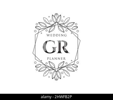 GR initiales lettre mariage monogramme collection de logos, dessin à la main moderne minimaliste et modèles floraux pour cartes d'invitation, Save the Date, élégant Illustration de Vecteur