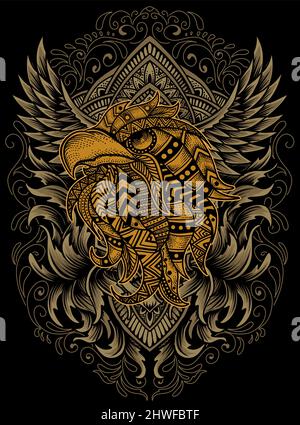 illustration vecteur tête aigle mandala avec ornement gravure Illustration de Vecteur