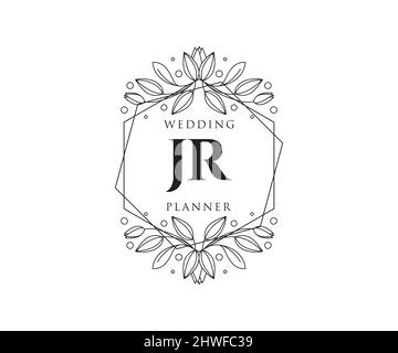 Jr initiales lettre mariage monogramme collection de logos, dessin à la main moderne minimaliste et modèles floraux pour cartes d'invitation, Save the Date, élégant Illustration de Vecteur