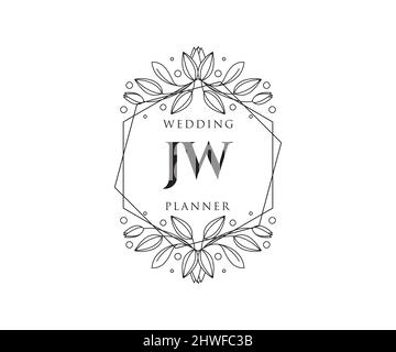 JW initiales lettre mariage monogramme logos collection, dessin à la main moderne minimaliste et modèles floraux pour cartes d'invitation, Save the Date, élégant Illustration de Vecteur