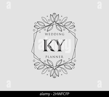 KY initiales lettre mariage monogramme logos collection, dessin à la main moderne minimaliste et modèles floraux pour cartes d'invitation, Save the Date, élégant Illustration de Vecteur