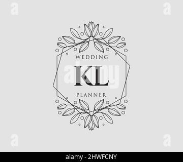 KL initiales lettre mariage monogramme collection de logos, dessin à la main moderne minimaliste et modèles floraux pour cartes d'invitation, Save the Date, élégant Illustration de Vecteur