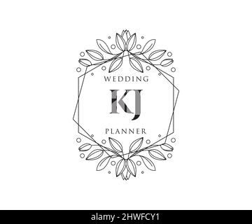 KJ initiales lettre mariage monogramme logos collection, dessin à la main moderne minimaliste et modèles floraux pour cartes d'invitation, Save the Date, élégant Illustration de Vecteur