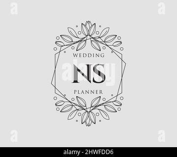 NS initiales lettre mariage monogramme collection de logos, dessin à la main moderne minimaliste et modèles floraux pour cartes d'invitation, Save the Date, élégant Illustration de Vecteur