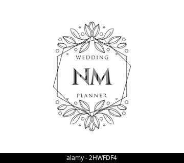 NM lettre initiale mariage monogramme collection logos, dessin à la main moderne minimaliste et modèles floraux pour cartes d'invitation, Save the Date, élégant Illustration de Vecteur