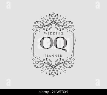 OQ initiales lettre mariage monogramme logos collection, dessin à la main moderne minimaliste et modèles floraux pour cartes d'invitation, Save the Date, élégant Illustration de Vecteur