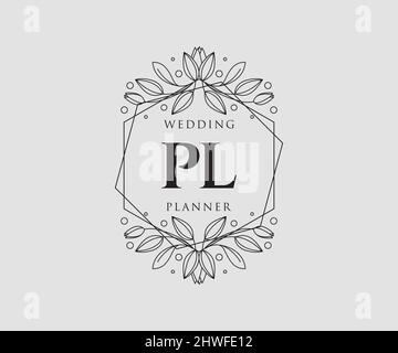 PL lettre initiale mariage monogramme collection de logos, dessin à la main moderne minimaliste et modèles floraux pour cartes d'invitation, Save the Date, élégant Illustration de Vecteur