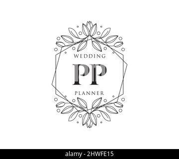 PP initiales lettre mariage monogramme collection de logos, dessin à la main moderne minimaliste et modèles floraux pour cartes d'invitation, Save the Date, élégant Illustration de Vecteur