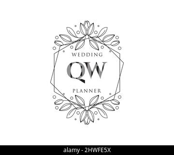 QW initiales lettre mariage monogramme logos collection, dessin à la main moderne minimaliste et modèles floraux pour cartes d'invitation, Save the Date, élégant Illustration de Vecteur