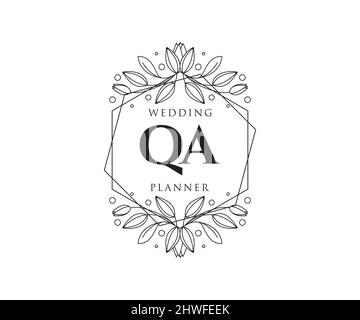 QA initiales lettre mariage monogramme collection de logos, dessin à la main moderne minimaliste et modèles floraux pour cartes d'invitation, Save the Date, élégant Illustration de Vecteur