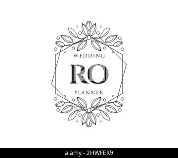 RO initiales lettre mariage monogramme collection de logos, dessin à la main moderne minimaliste et modèles floraux pour cartes d'invitation, Save the Date, élégant Illustration de Vecteur