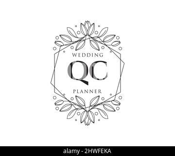 QC initiales lettre mariage monogramme collection de logos, dessin à la main moderne minimaliste et modèles floraux pour cartes d'invitation, Save the Date, élégant Illustration de Vecteur