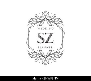 SZ lettre initiale mariage monogramme logos collection, dessin à la main moderne minimaliste et modèles floraux pour cartes d'invitation, Save the Date, élégant Illustration de Vecteur