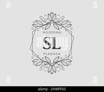 SL initiales lettre mariage monogramme collection de logos, dessin à la main moderne minimaliste et modèles floraux pour cartes d'invitation, Save the Date, élégant Illustration de Vecteur