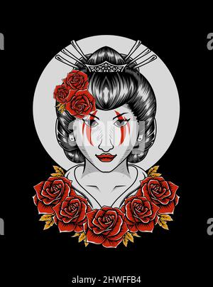 illustration vecteur geisha tête avec fleur rose Illustration de Vecteur