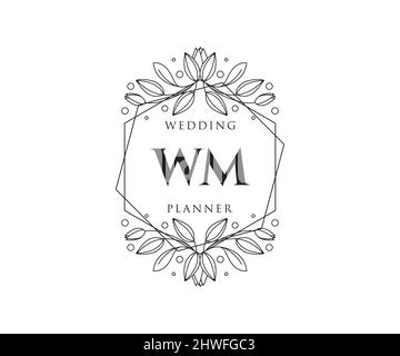 WM initiales lettre mariage monogramme logos collection, dessin à la main moderne minimaliste et modèles floraux pour cartes d'invitation, Save the Date, élégant Illustration de Vecteur