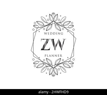 ZW initiales lettre mariage monogramme logos collection, dessin à la main moderne minimaliste et modèles floraux pour cartes d'invitation, Save the Date, élégant Illustration de Vecteur