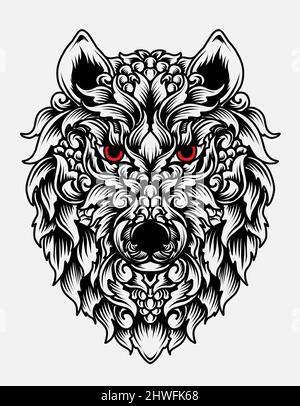illustration tête de loup vecteur avec style ornement Illustration de Vecteur