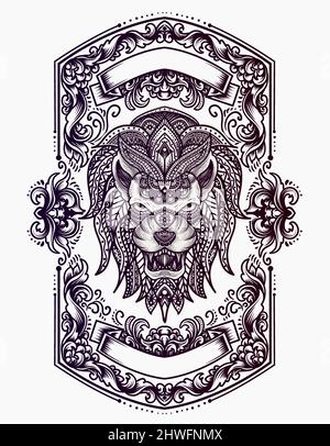 illustration vectorielle tête de lion avec décoration de mandala vintage Illustration de Vecteur