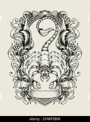 illustration vecteur scorpion avec gravure d'ornement. Illustration de Vecteur