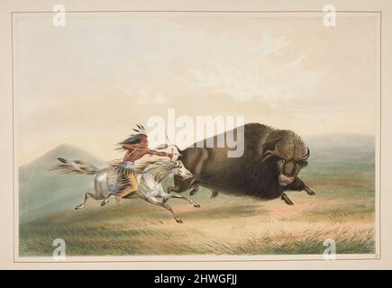 Buffalo Hunt, Chase, pl. 5 du portefeuille des Indiens de l'Amérique du Nord. Artiste: George Catlin, américain, 1796–1872 Banque D'Images