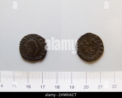 Double Tournois d'Henry III, roi de France. Souverain: Henri III, roi de France, français, 1551–1589, dirigé de 1574–89 artiste: Inconnu Banque D'Images