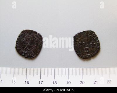 Double Tournois d'Henry III, roi de France de Grenoble. Souverain: Henry III, roi de France, français, 1551–1589, règle 1574–89 monnaie: Grenoble artiste: Inconnu Banque D'Images