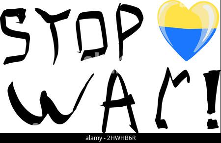 L'inscription dans les couleurs nationales de l'Ukraine. Illustration vectorielle à l'appui de l'Ukraine. Fond jaune-bleu, imprimé t-shirt. Concept à arrêter Illustration de Vecteur